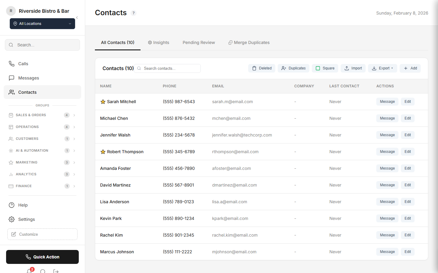 Customer profiles with detailed visit history and spending patterns