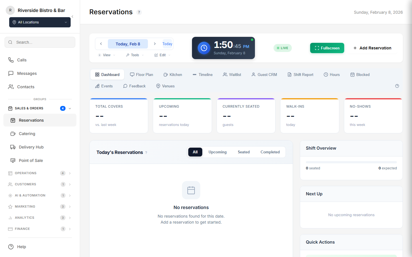 Reservations - Floor plan, timeline, waitlist, guest CRM, shift reports